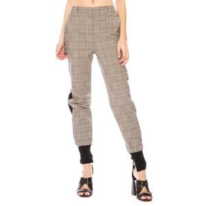 3.1 Phillip Lim Houndstooth Plaid Jogger Pants 8 Gray Black Stretch Wool Blend